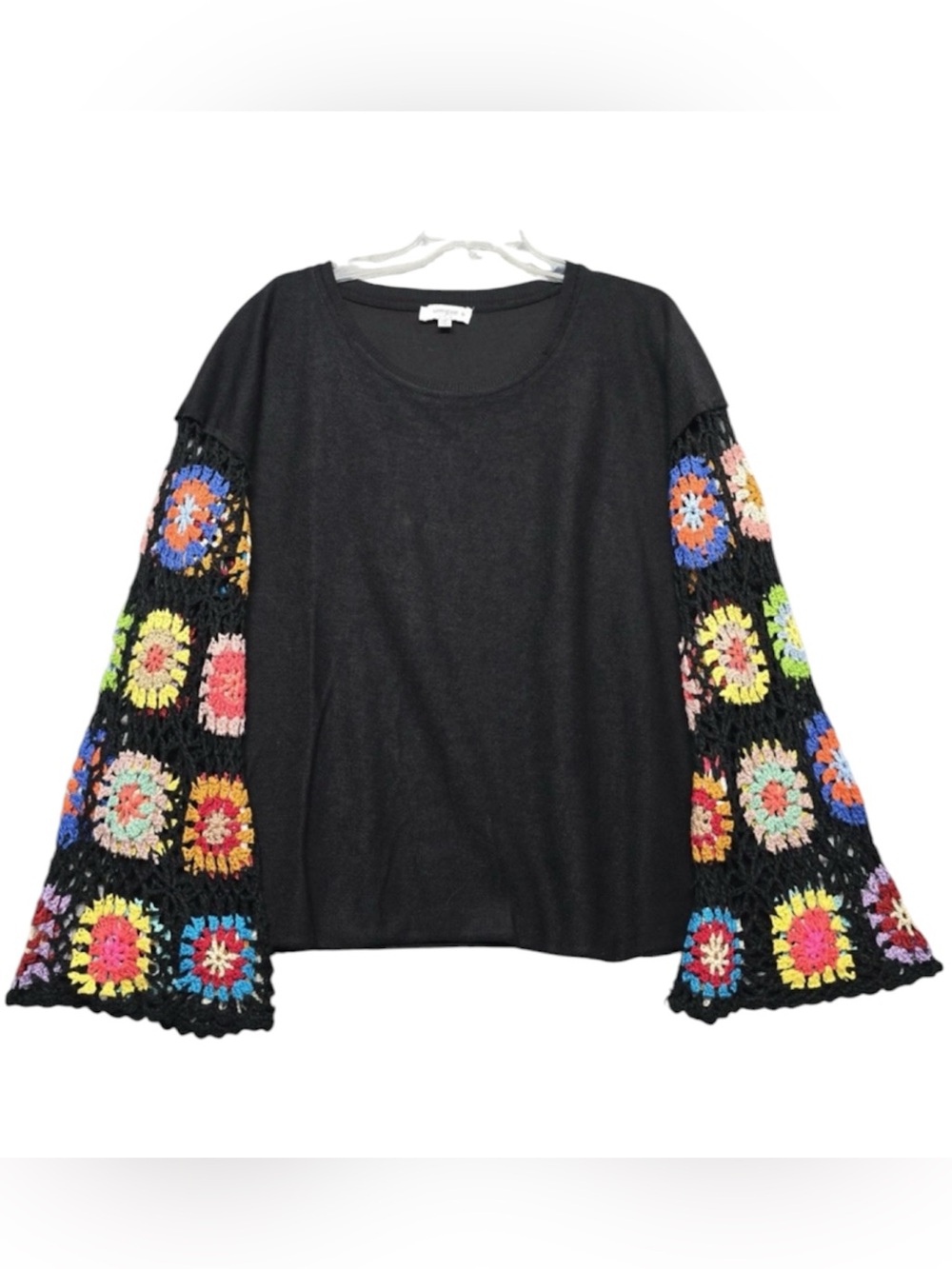 UMGEE granny square Crochet Sleeves Size IX Black Boho Hippie shirt